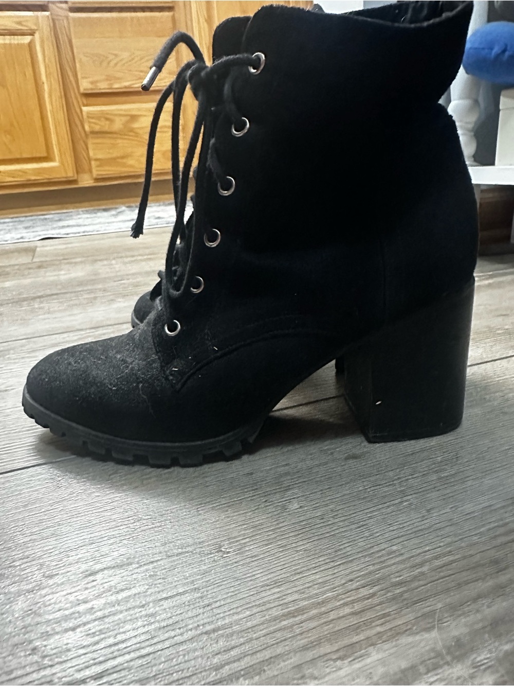 Black Lace-Up Block Heel Ankle Boots